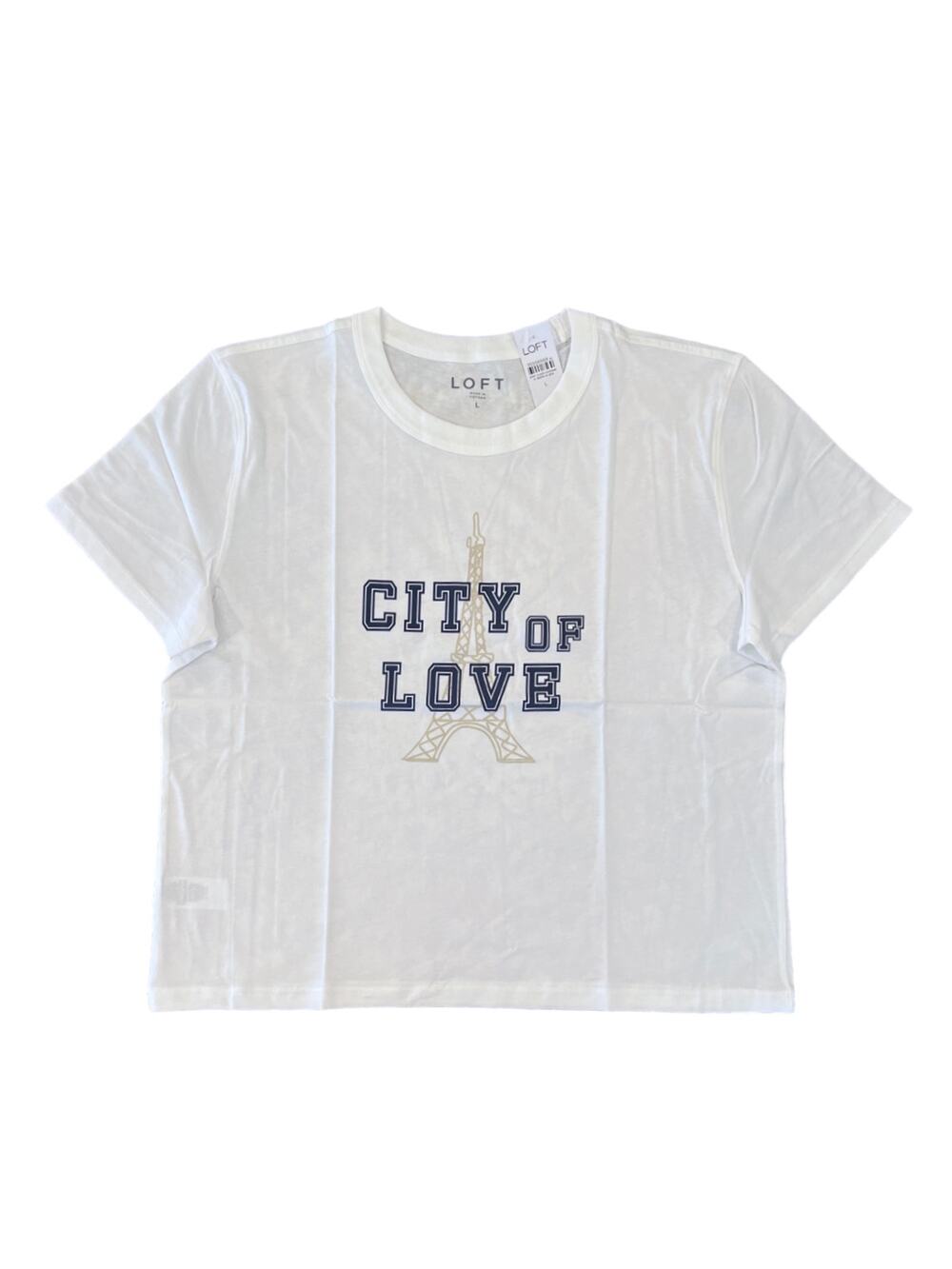 NWT LOFT White Paris City Of Love Relaxed Crew Tee
